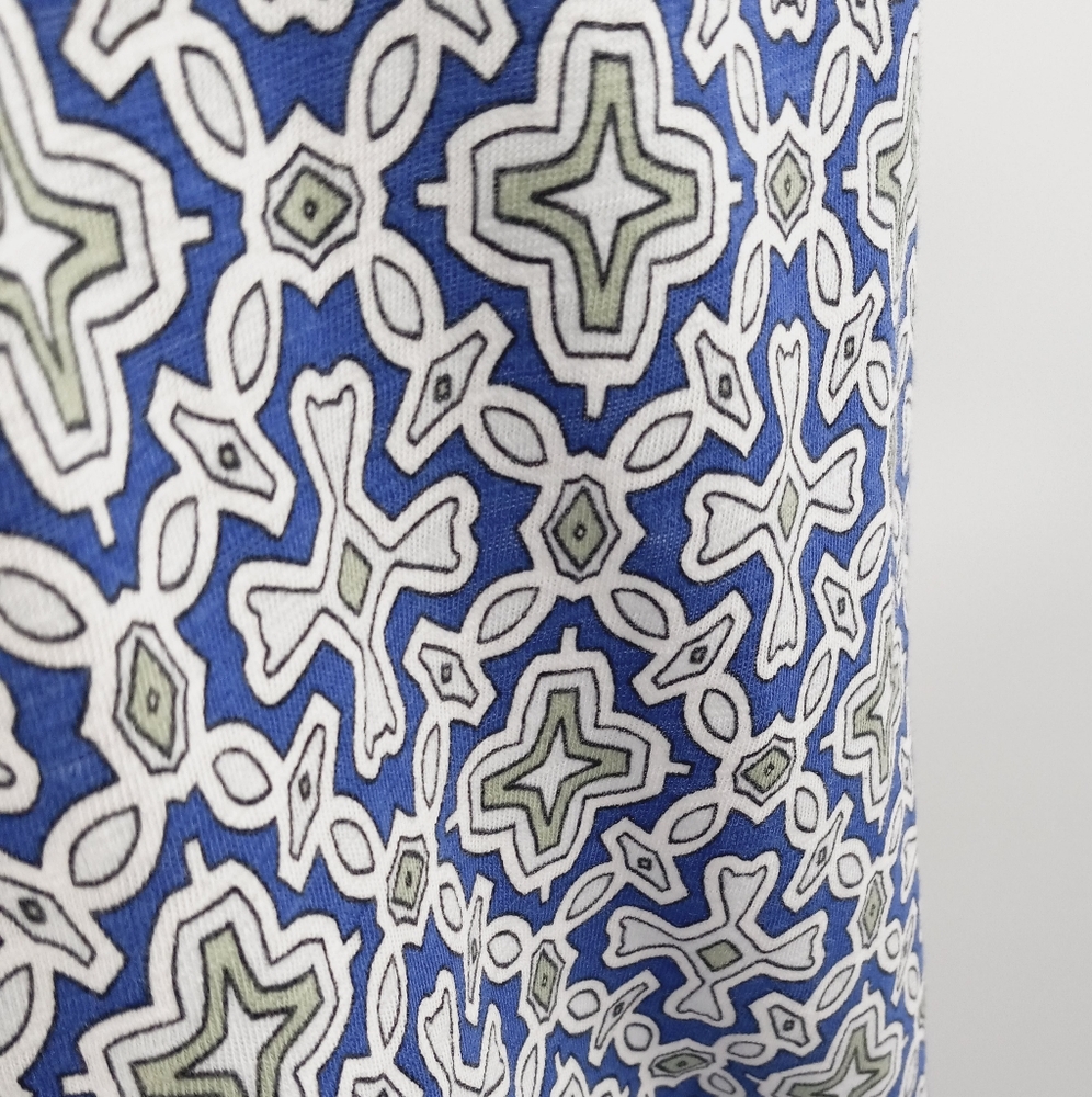 Boden Racer Neck Sundress Size 12L Blue White Heron Flora Tile Print Side Slit - Picture 3 of 12